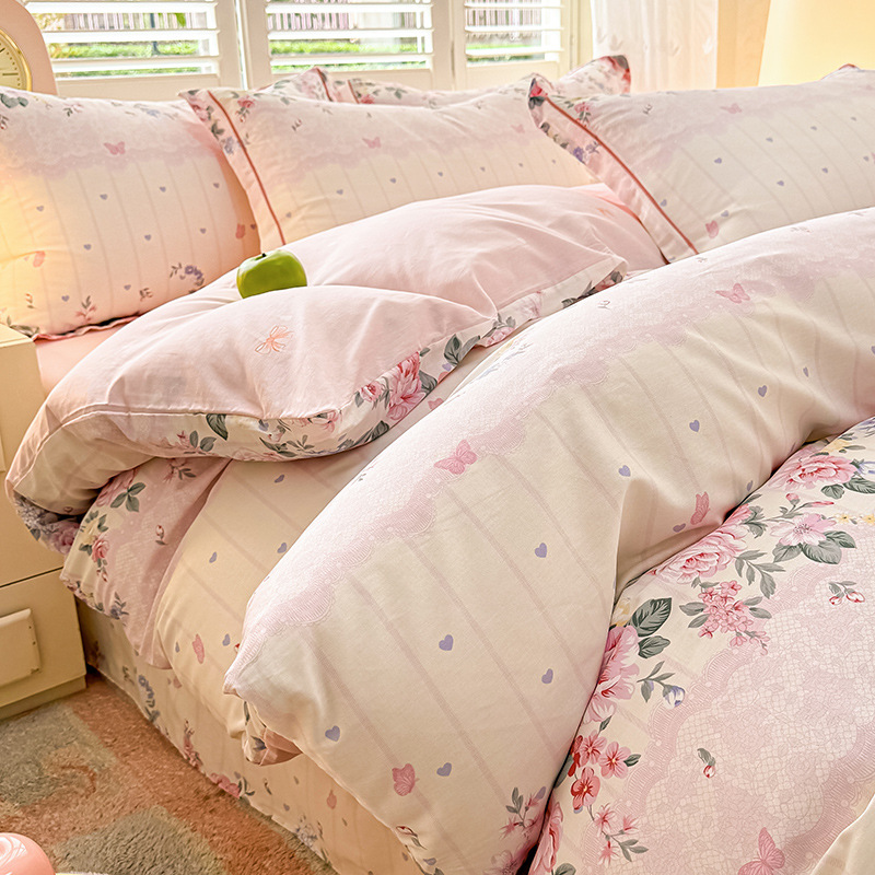 Cama de algodón fresca pequeña de cuatro piezas de algodón puro Xinjiang 2025 nueva funda de edredón sábana ropa de cama de tres piezas