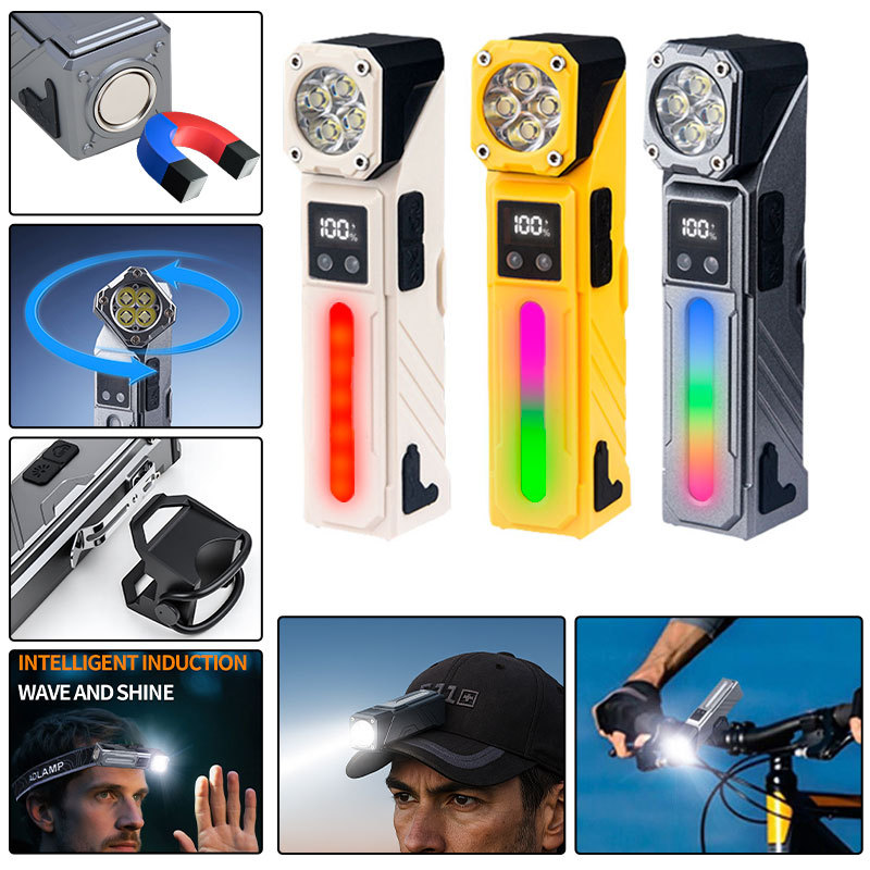 Cross-border New Multifunctional Flashlight With Digital Display Sensor Portable Headlamp USB Rechargeable Cycling_voghion.com