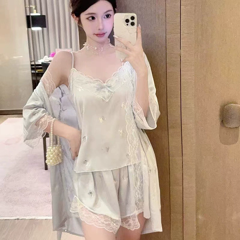 [Blue Ice Butterfly Love] Взрывная новая женская пижама с горячей штамповкой бабочка ледяной шелк шорты рукава расширенный сенсорный набор