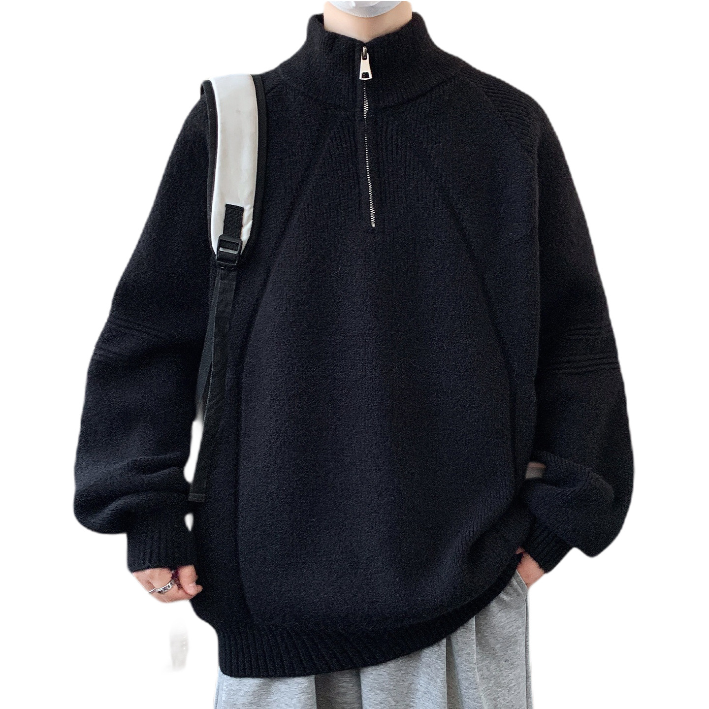 Explosiones transfronterizas de tamaño europeo de tamaño grande suéter medio cremallera camiseta de punto de hombre otoño y invierno explosiones de cuello medio alto fábrica de negocios al por mayor