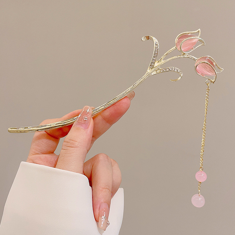 Flor antigua horquilla con flecos para mujer nueva horquilla de pelo moderno chino simple Hanfu cheongsam horquilla tocado paso a paso