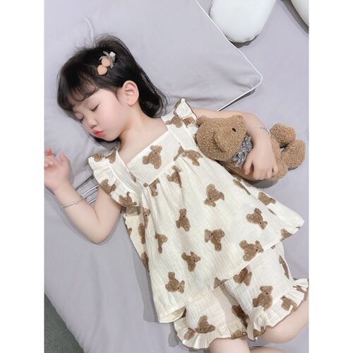 Pajamas for women, Zhongda children's summer thin vest and shorts set for children, little girl, baby can go out, home clothes