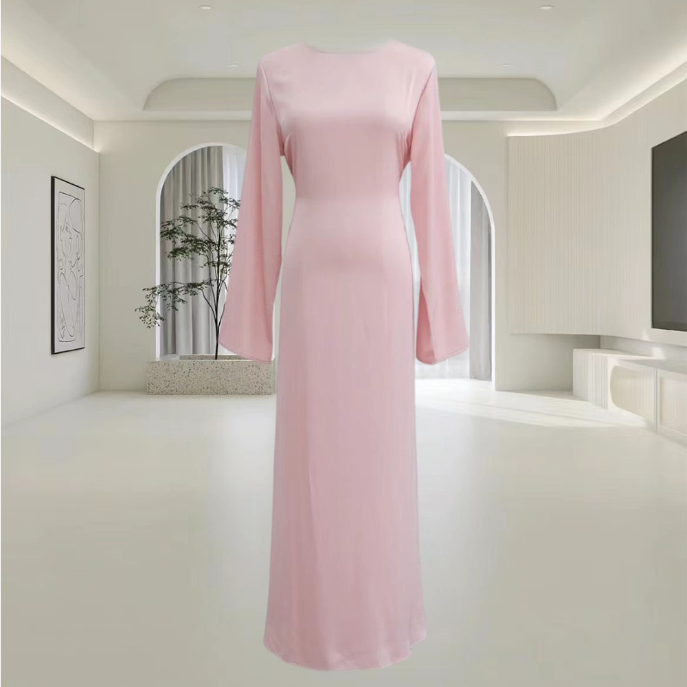 Women's Pink Embroidered Cardigan Robe Dress Innerwear Set Tie Waist Middle East Dubai 2025 Autumn New Fashion Muslim Clothing_ecoleips.com