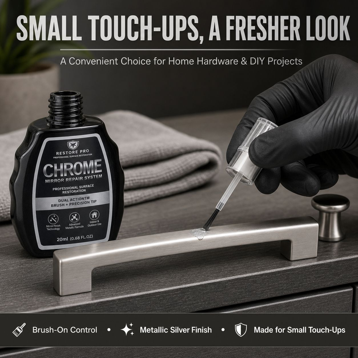 Silver Chrome Repair Paint for Stainless Steel Hardware Scratch Repair Liquid, Dual-Head Integrated Metal Refurbishing and Color-Matching Paint Liquid