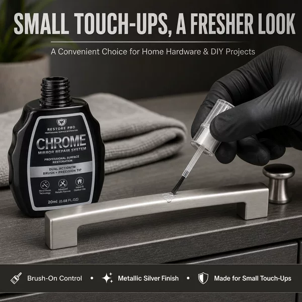 Silver Chrome Repair Paint for Stainless Steel Hardware Scratch Repair Liquid, Dual-Head Integrated Metal Refurbishing and Color-Matching Paint Liquid