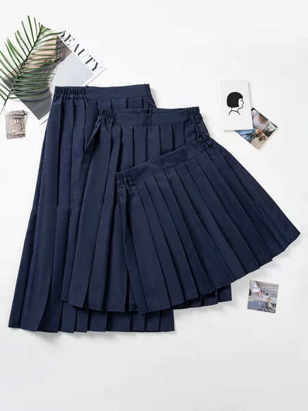 Powerful Manufacturer Wholesale Autumn New Versatile Slimming Look Preppy Style Jk Uniform Basic Navy Blue Pleated Skirt