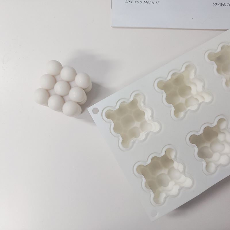 Jiahuimei 6-piece cubo BOLA MÁGICA aromaterapia vela molde de silicona DIY BOLA MÁGICA hornear mousse molde de pastel en stock