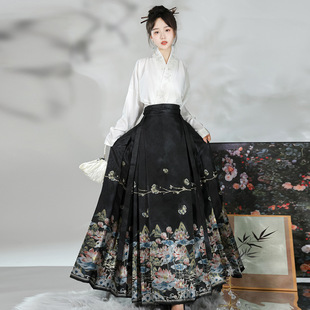 Good Luck Lotus New Chinese Style Women's Ming Dynasty Brocade Floral Horse Face Skirt Hanfu National Style Commuting Autumn and Winter Palace Style