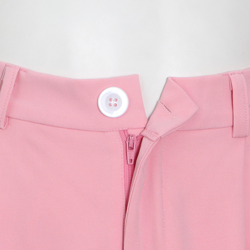 2021 Autumn and Winter New Blouse and Pants Pink Simple Lace Suit High Waist Narrow Bottom of a Trouser Leg Trousers in Pant Sets
