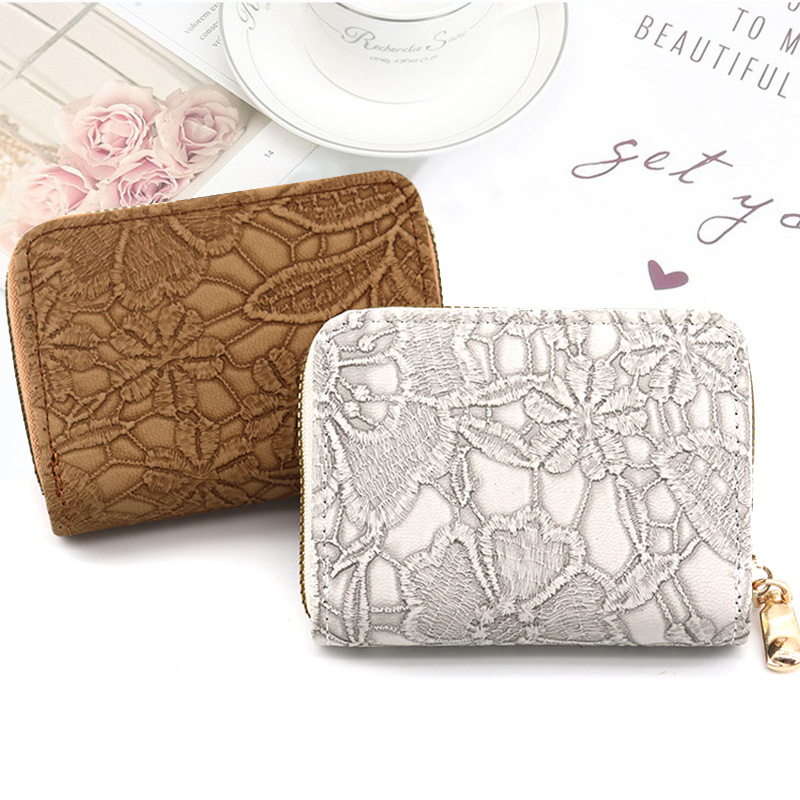 Nuevo estilo imitación encaje patrón órgano bolsa exquisito pequeño monedero Luz Retro titular de la tarjeta multi-funcional multi-Tarjeta titular de la tarjeta