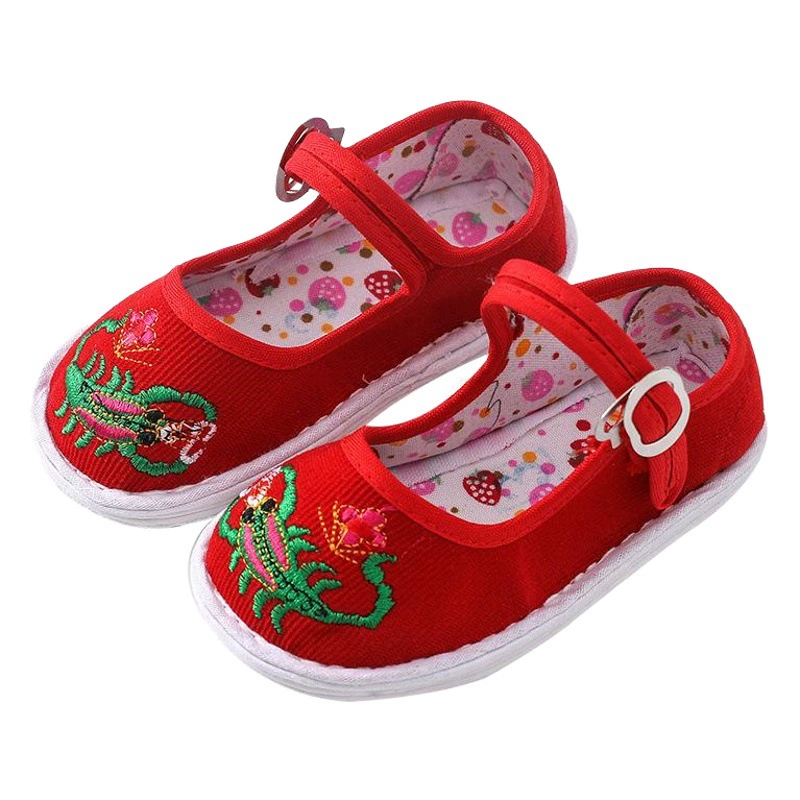 Туфли с тиснением в виде головы тигра на многослойной подошве для мальчиков и девочек, тканевые туфли из ткани «пять токсинов» для малышей, прогулочные туфли с квадратным носком, туристический сувенир, ручная вышивка.