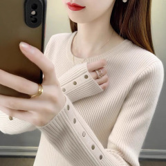 针织打底衫女内搭春秋新款韩版修身显瘦纯色圆领套头毛衣洋气上衣