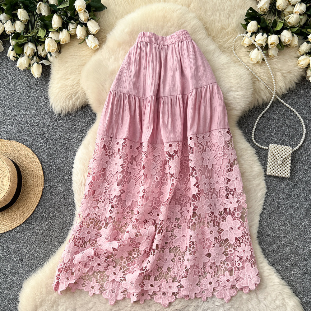 Damen A-linien Midirock Mit Spitzen-einsätzen Und Blumenmuster_voghion.com