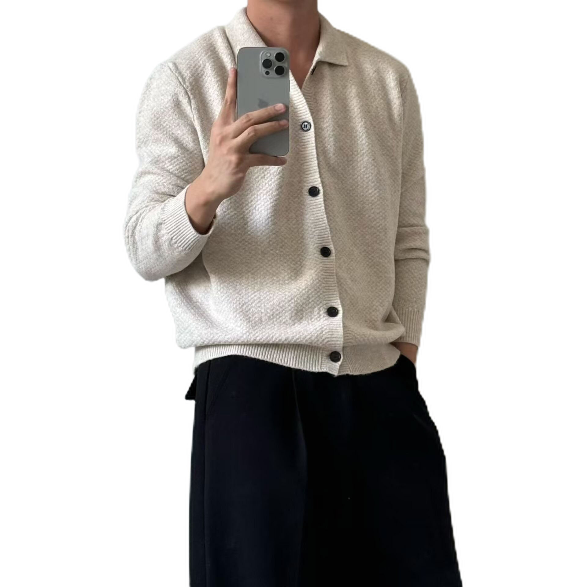 Explosiones transfronterizas de tamaño grande europeo polo camiseta con solapa camiseta de punto suéter hombre viejo dinero cardigán chaqueta fábrica al por mayor