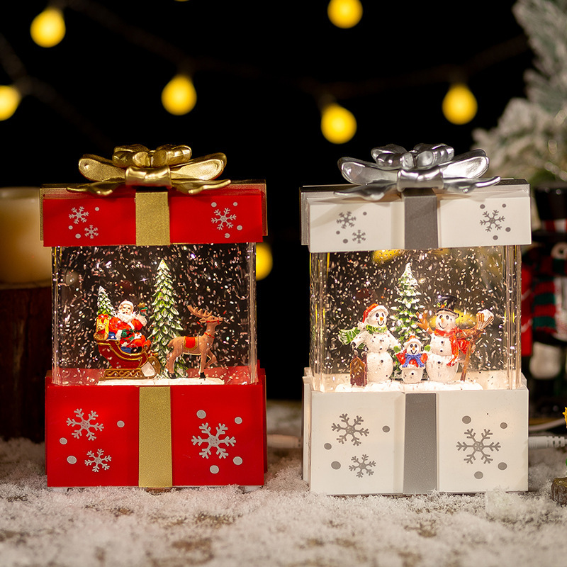 クリスマス装飾ギフトボックスクリスタルボール自動雪オルゴールクリスマスプレゼントサンタクロースナイトライト|undefined