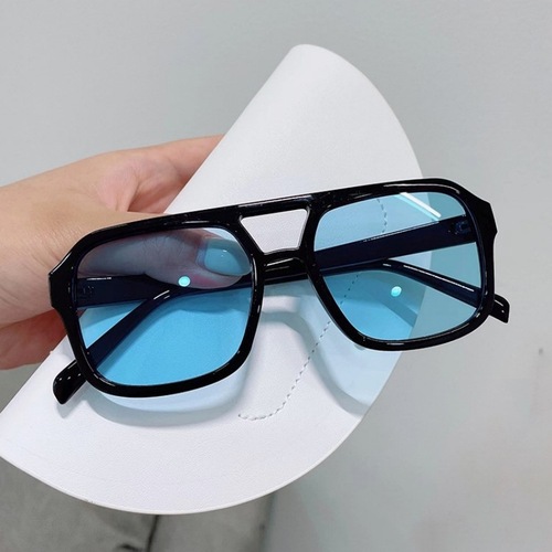2024 New Square Double-Bridge Sunglasses Korean Retro Large Frame Pilot Sunglasses Fashion Ocean Mirror Sunglasses