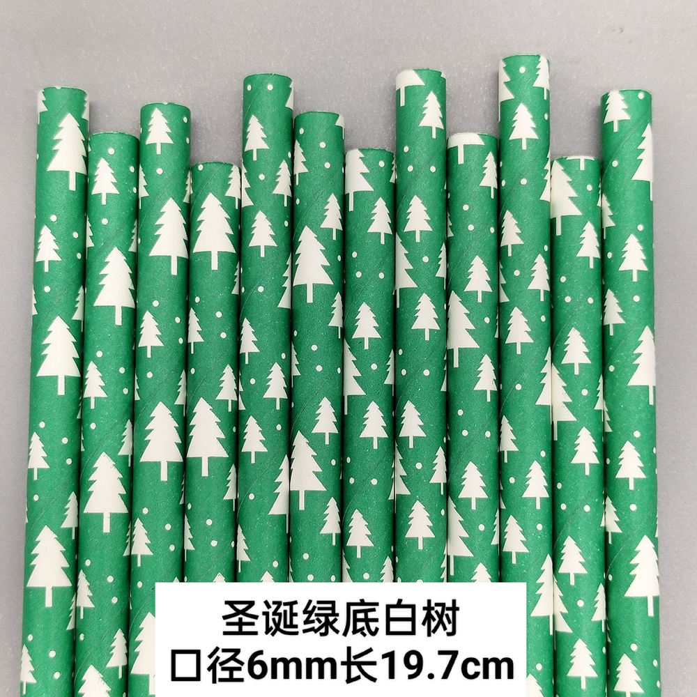 Navidad serie desechable biodegradable papel Kraft paja jugo bebida postre Mesa pastelería decoración papel paja
