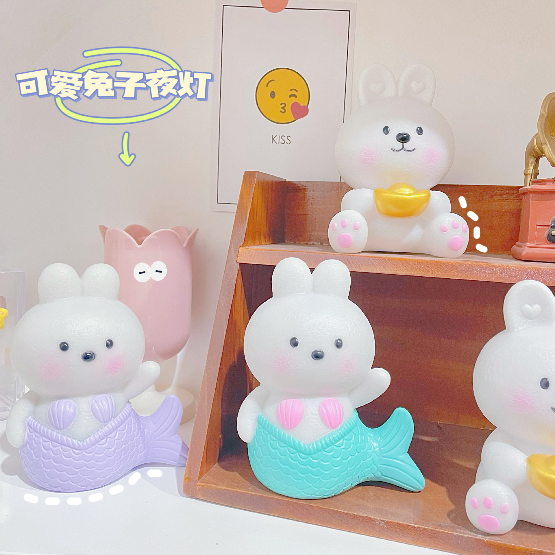Cartoon Rabbit Night Light Vinyl Bedroom Girl Luminous Night Light Bedside Lamp Ornaments Stall Supply Vinyl Night Light