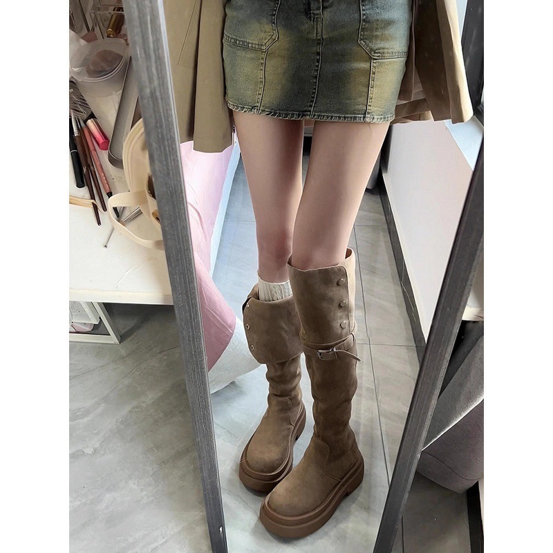 超软厚底长筒靴女2025秋季新款不过膝绒面长靴显瘦高筒骑士靴|undefined