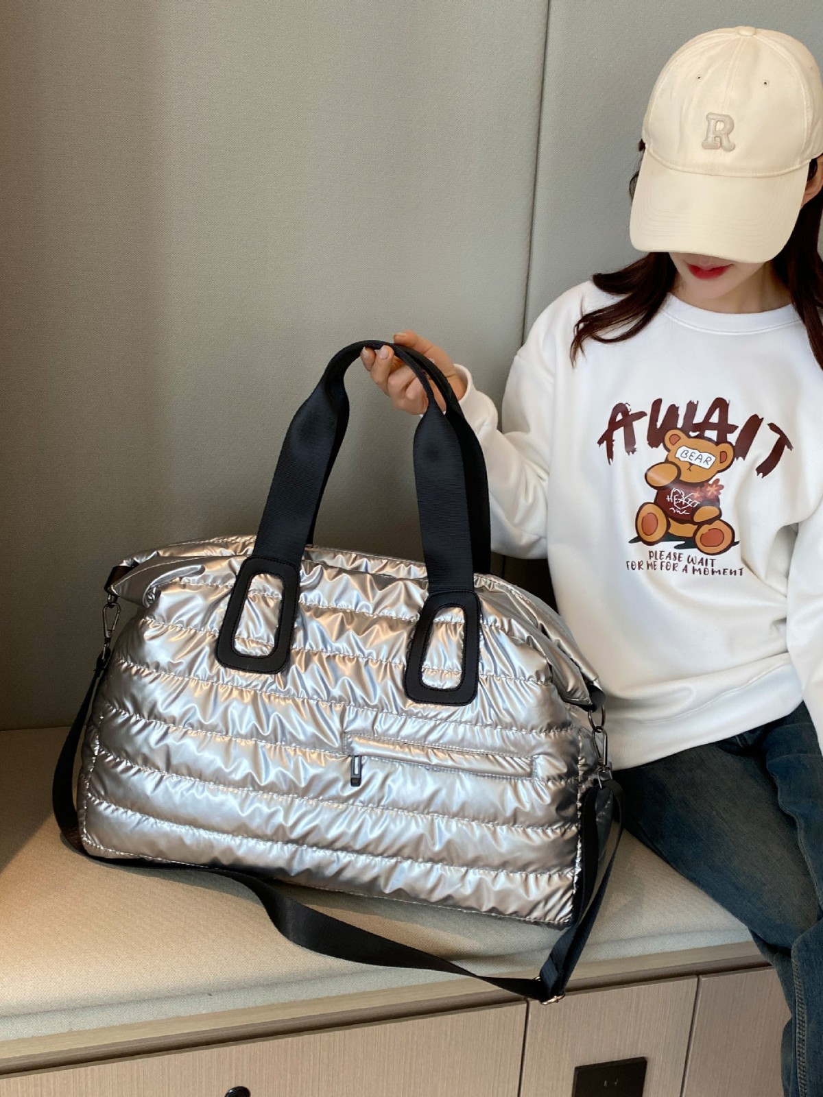 Bolsa de gimnasio transfronteriza, bolsa de viaje, bolsa deportiva informal, bolso de mano para natación y yoga, bolso de hombro, bolsa de equipaje grande, bolsa de ropa de algodón espacial