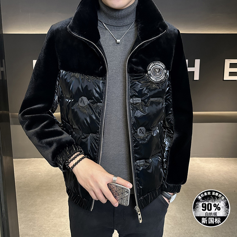 Winter down jacket boutique white goose down green middle-aged casual coat golden mink fur stitching material mink fur warm