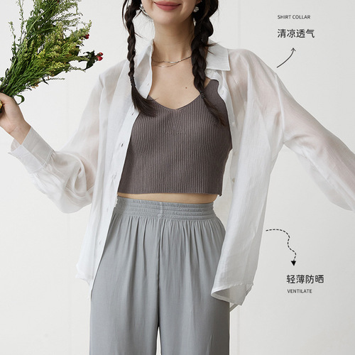 Summer Lyocell Tencel Women's Shirt Sun Protection Jacket New Outerwear Long Sleeve Loose Top Lightweight Cardigan Blouse