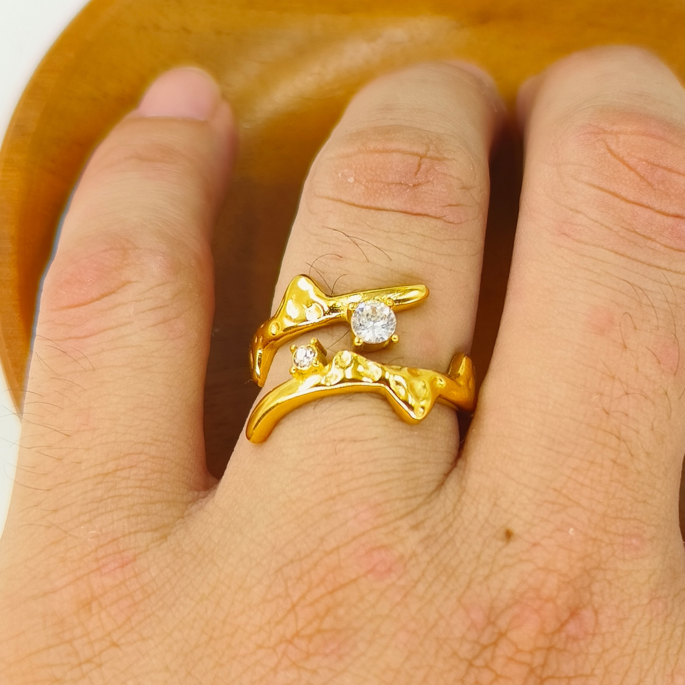 Geometric Pattern Women'S Gender Plating, Inlay Design Lady Geometric Titanium Steel Plating Inlay Zircon Open Ring