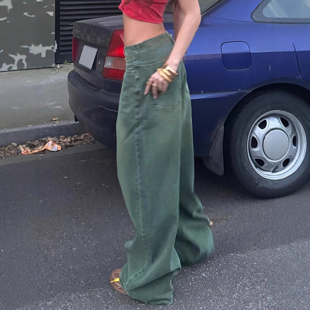 Ropa para mujer, vaqueros de pierna ancha estilo urbano sin estiramiento, básicos, retro, desgastados, holgados, rectos, largos hasta el suelo._voghion.com