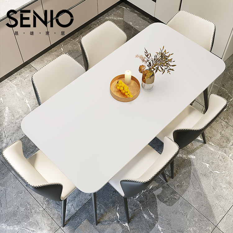 Minimalist Rock Slab Dining Table for Small Apartments, Cream Style Dining Set with Chairs, Modern Simple Home Use Dining Table