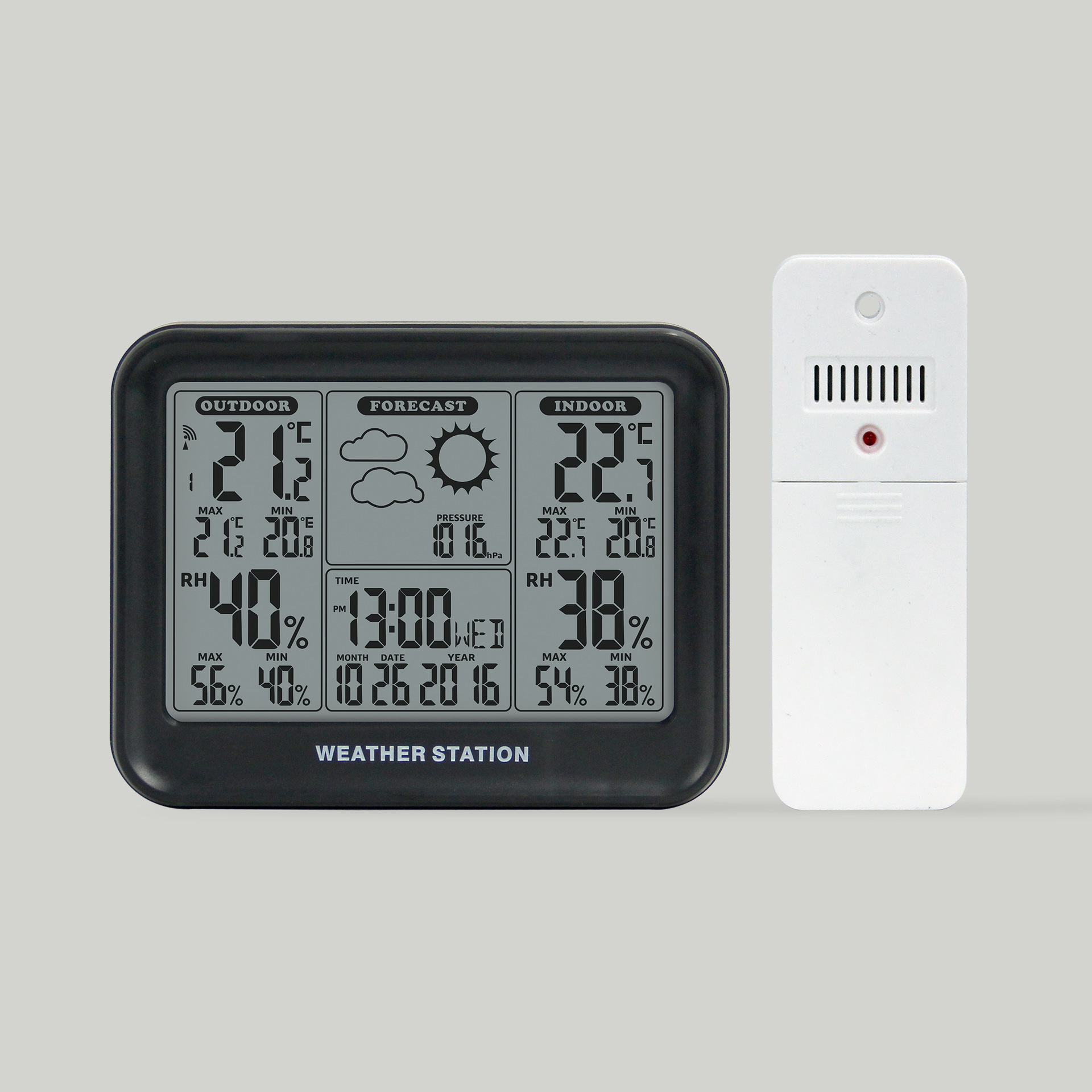 高精度智能大屏数字天气预报温湿度无线气象站