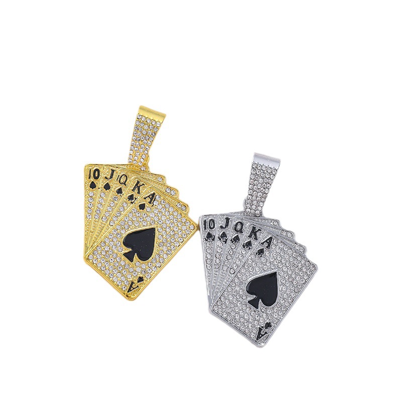 Collana alla moda con ciondolo cubano a filo con carte da gioco con diamanti pieni di diamanti Hip Hop_voghion.com