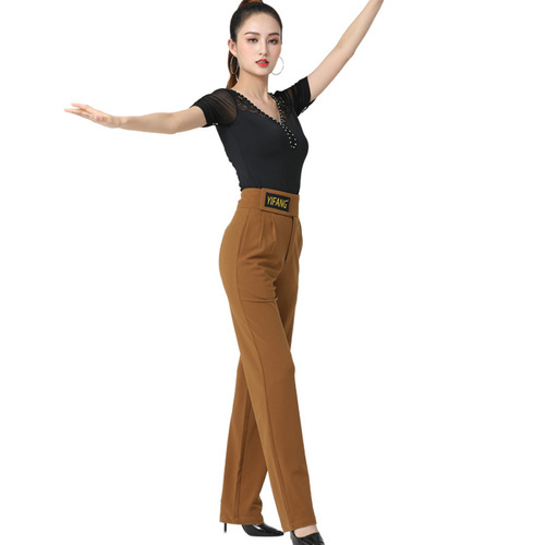 Dance Pants Women Long Pants Modern Dance International Standard Ballroom Dance Swing Jive High-Waisted Elastic Wide Leg Pants Square Dance Dancing Pants