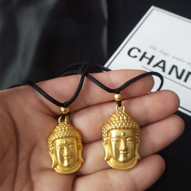 Anti-Vietnamese Sand Gold Buddha Head Pendant Ancient Method Gold Necklace Women Xiangyun Ping An Lock Simple Couple Pendant Jewelry Wholesale