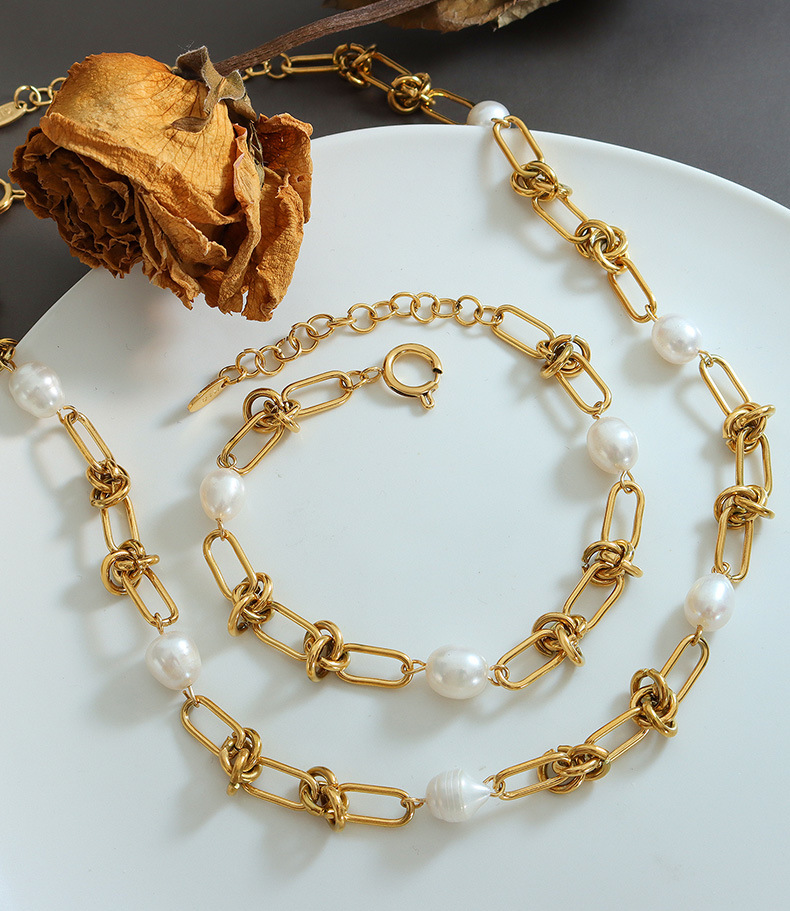 Fashion Solid Color Titanium Steel Pearl Womenu0027S Bracelets Necklace