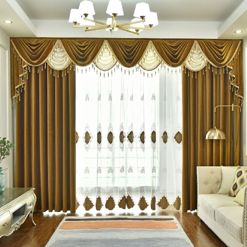 Simple Solid Color Floor-To-Ceiling Curtains for Living Room and Bedroom, Luxurious High-End Thick Velvet Blackout and Heat-Insulating Finished Curtains for Cross-Border Sales