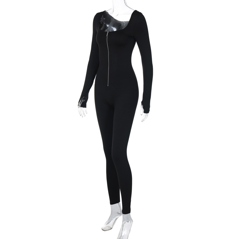 Women Clothing Winter Street Shooting Slim Fit Zipper Long Sleeve Jumpsuit