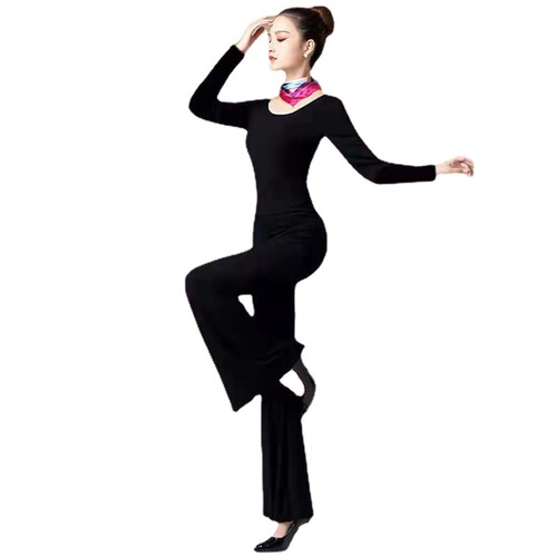Body suit suit, women's etiquette training, catwalk, slim round neck, boot-cut pants, practice suit, performance suit, dance suit