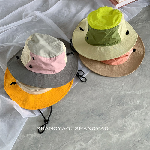 Parent-Child Hat with Instagram Style, Korean Fashion, Outdoor Children Summer Hat for Boys and Girls, Striped Fisherman Hat for Camping with Windproof and Quick-Drying Features