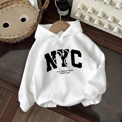 Women's velvet sweater plain letter print kangaroo pocket drawstring print hoodie sweater