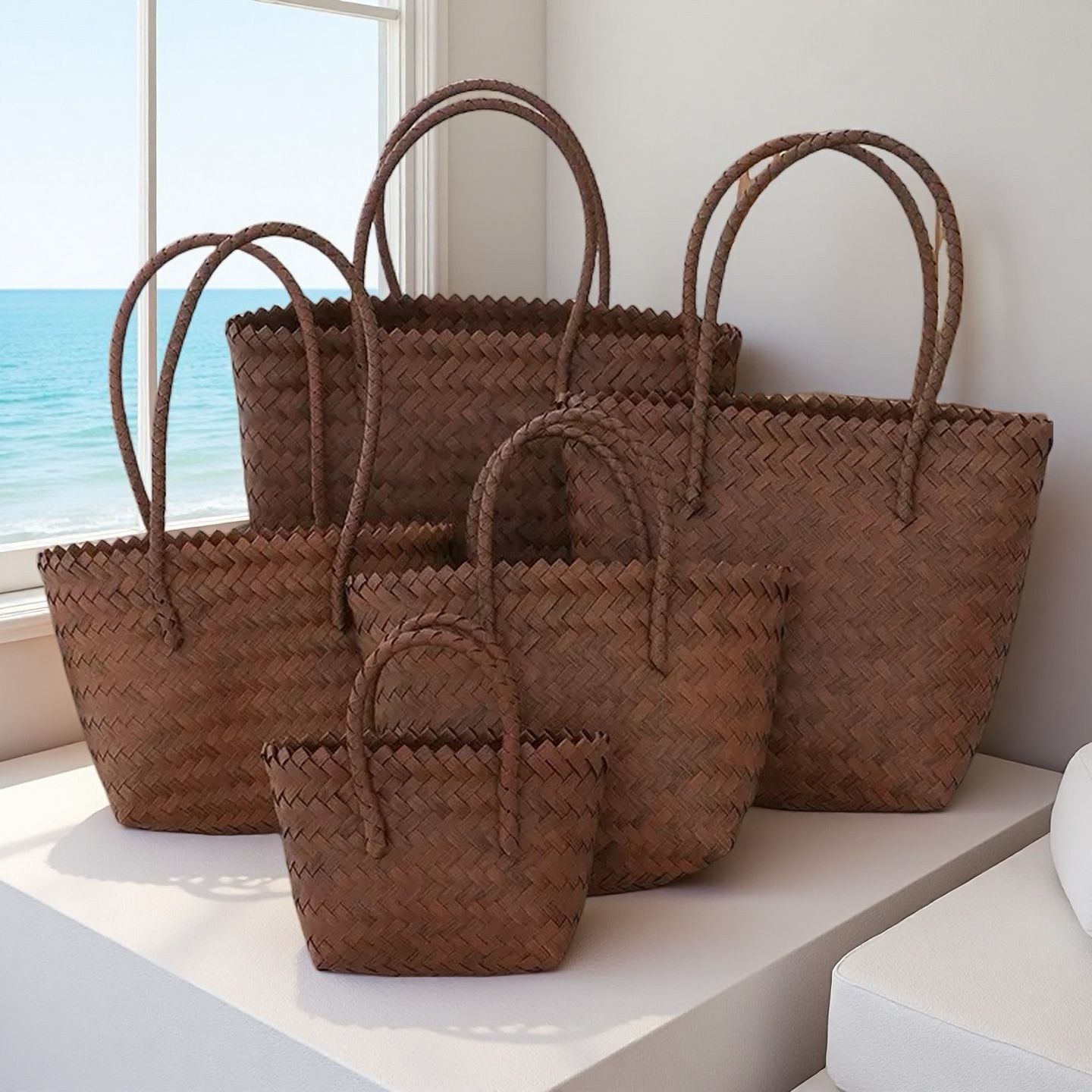 仿藤编手提包草编包包竹节包复古纯手工编织包时尚百搭手提单肩包