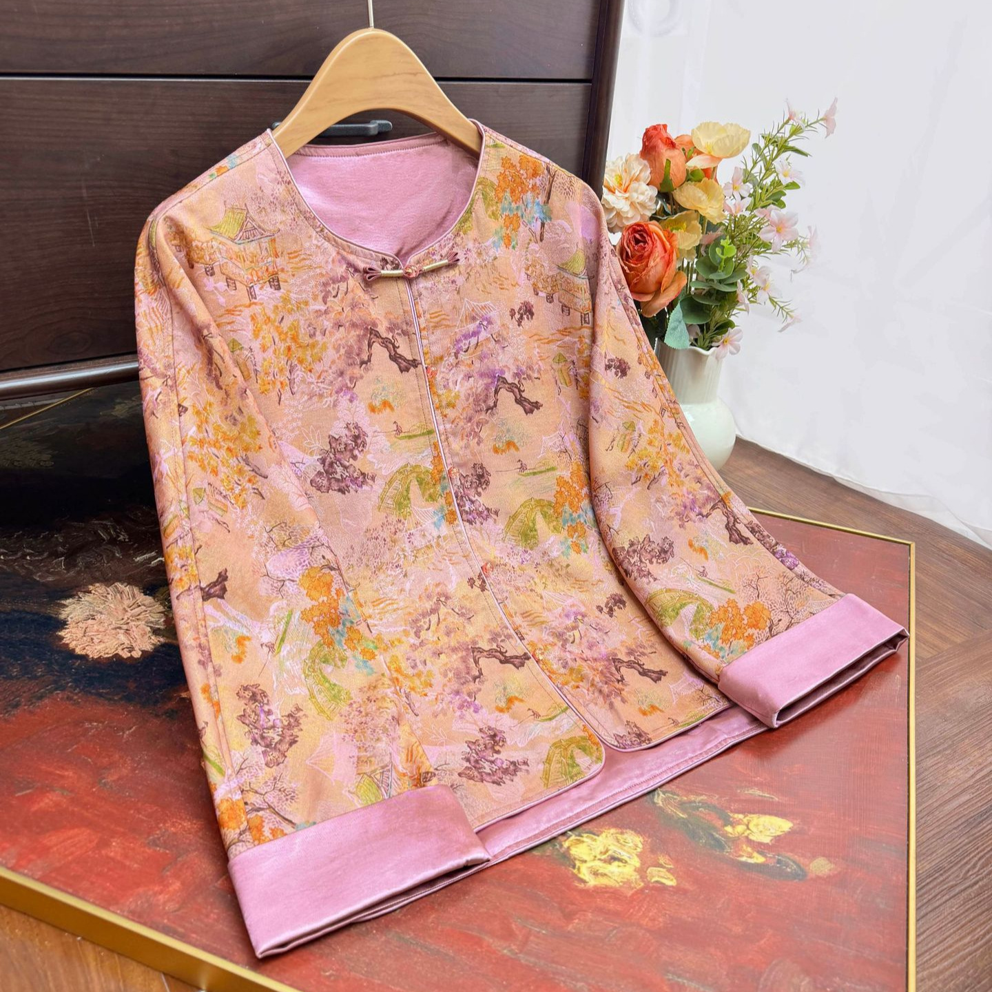 新中式国风提花外套2025秋季新款圆领时尚洋气开衫高端衬衫上衣女