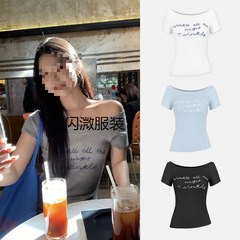 Xinyi レディース サマーショートトップス スリムフィット ホットガール スリム ワンショルダー Tシャツ 8568 ブラック グレー