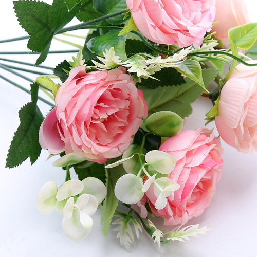 Simulated 7-head camellia home shopping mall landscaping small bouquet flower arrangement wedding small clear decorative silk fake flowers