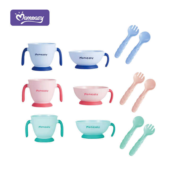 맞춤형 수유 식기 보충 식품 그릇 Momeasy 아기 어린이 식사 그릇 컵 아기 식사 포크와 스푼 세트