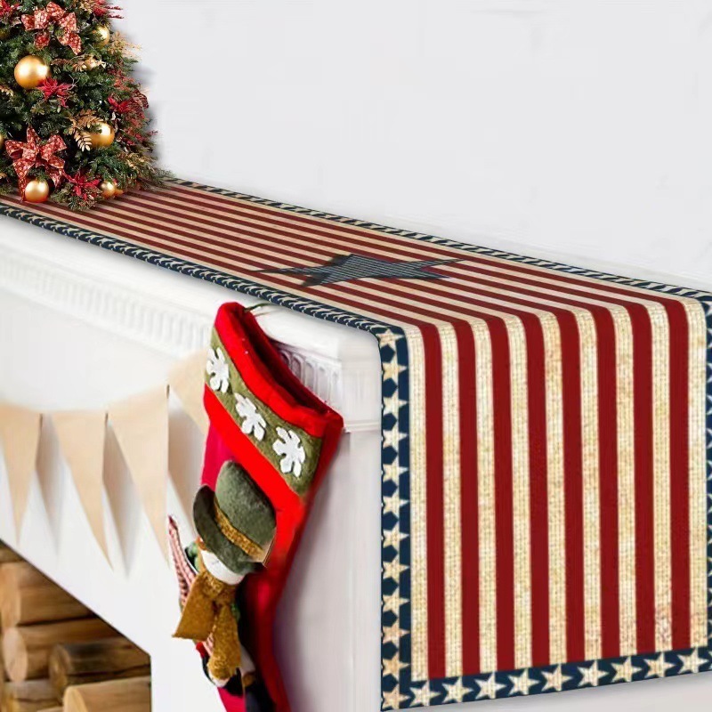 7.14 Día de la Independencia de los Estados Unidos bandera de mesa mesa de té decoración de mesa de aislamiento térmico lino impresa mesa decoración de tela