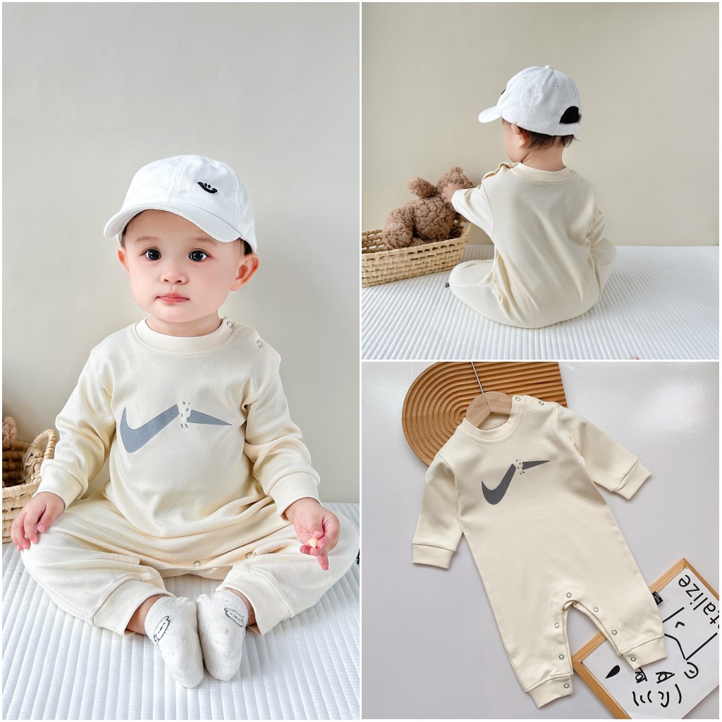 韓版ins網紅嬰幼兒連體衣2024春季男女寶寶棉爬服兒童連身睡衣潮