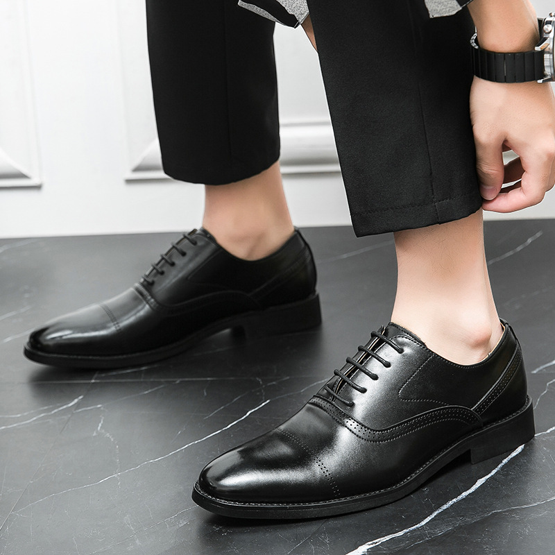 Zapatos de cuero de negocios grandes transfronterizos de moda para hombres, zapatos de Oxford simples, correa sólida, suela gruesa y alta, zapatos de cuero. image 5