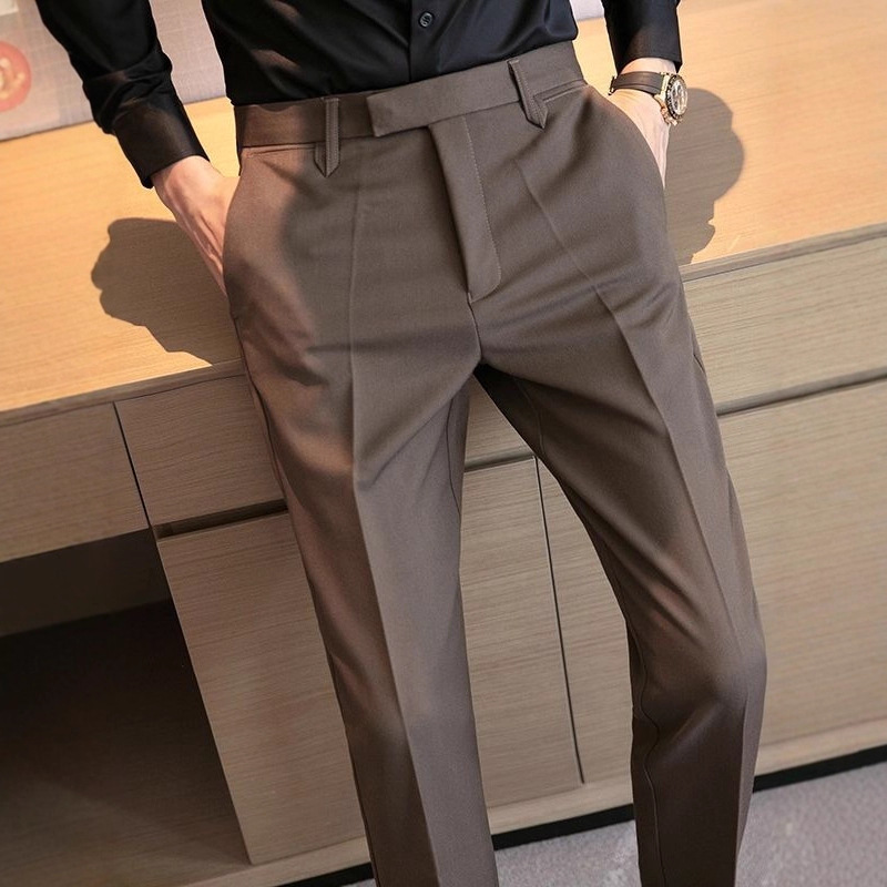 British Yuppie Men's Dress Pants, Coffee Color, High-End, Handsome Formal Business Suit Pants, Summer Slim Fit Drape Pants