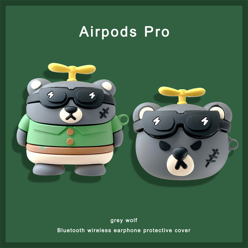 竹蜻蜓墨镜刀疤熊适用AirPods Pro2/3代苹果蓝牙无线耳机盒硅胶壳