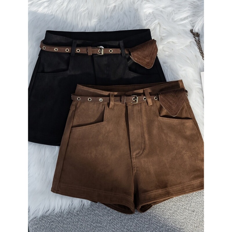 Maillard Super Nice Brown Deerskin Velvet Shorts for Women to Wear in Autumn, American Sexy Cool Style A-Line Bottoming Boot Pants